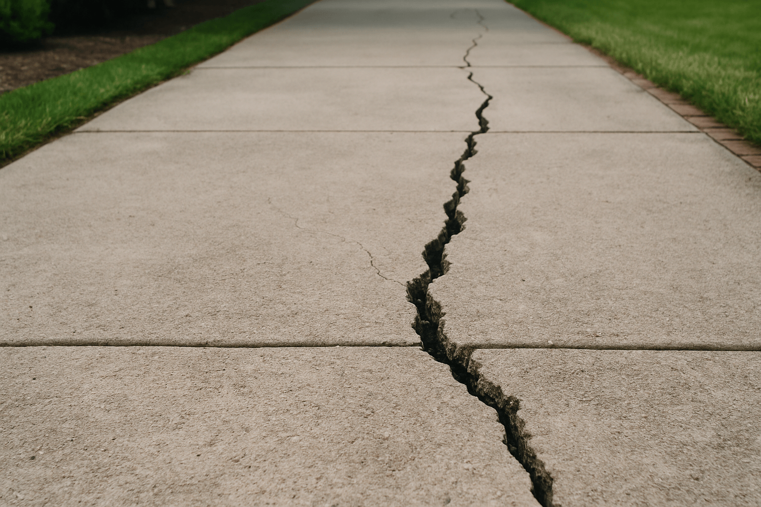 Cracked concrete driveway showing early signs of damage.